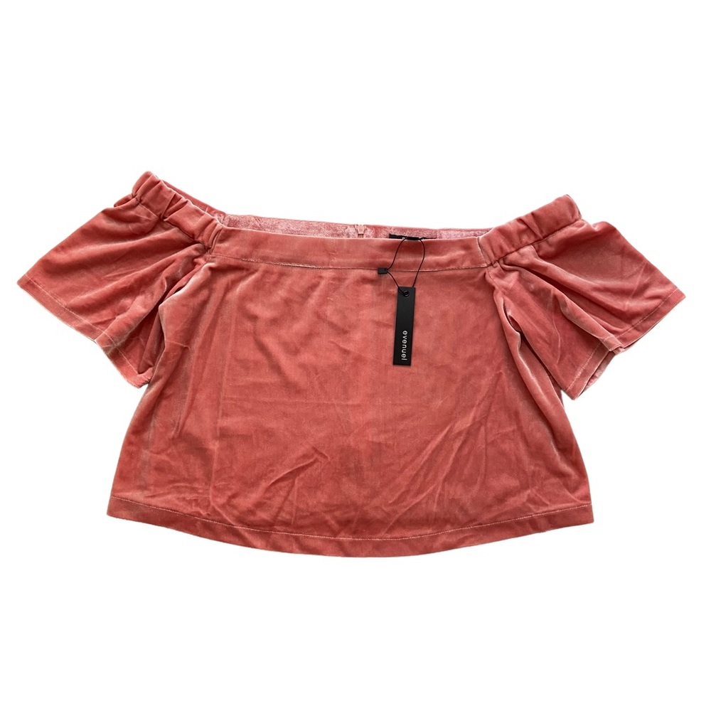 Evenuel Peach Velvet Velour Off Shoulder Crop Top - Size Large